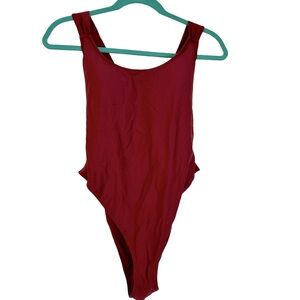 Forever 21 Women’s Burgundy High Cut Tie Back One Piece Bathing Suit Large Swim
